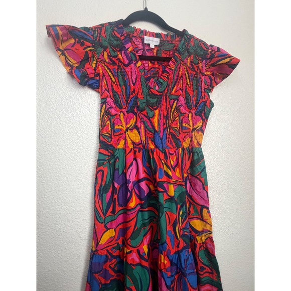 Sugarlips Floral Smocked Maxi Dress Multi Color Flutter Sleeve Cotton Size XS - Picture 5 of 8